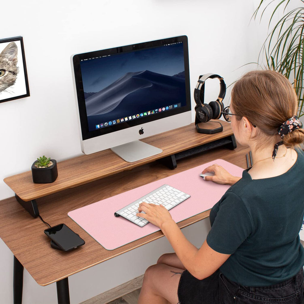 Double-Sided PU Leather Desk Pad - Non-Slip Large Mouse Pad & Desk Mat for Office, Home - Waterproof, Easy to Clean, Durable Dual-Sided Surface (23.6"X13.7", Pink)