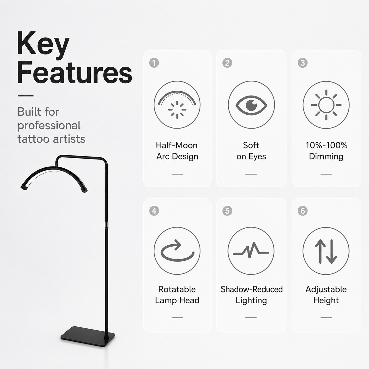 Tattoo Estheticians Pmu Eyelash LED Floor Light,  moon Lamp with phone holder